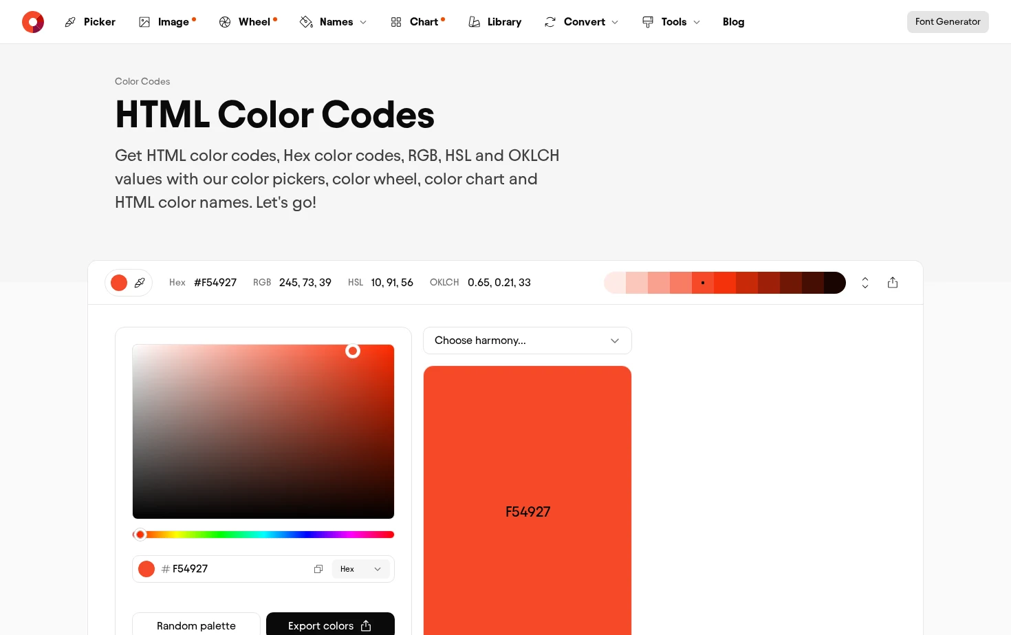 HTML Color Codes 页面快照